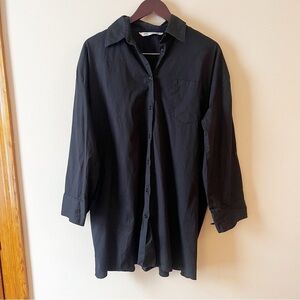 Zara Black Collared Long Sleeve Button Down Dress Size Small Cotton